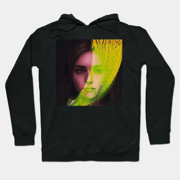 Tense - Glitch Art Portrait Hoodie by raspberry-tea